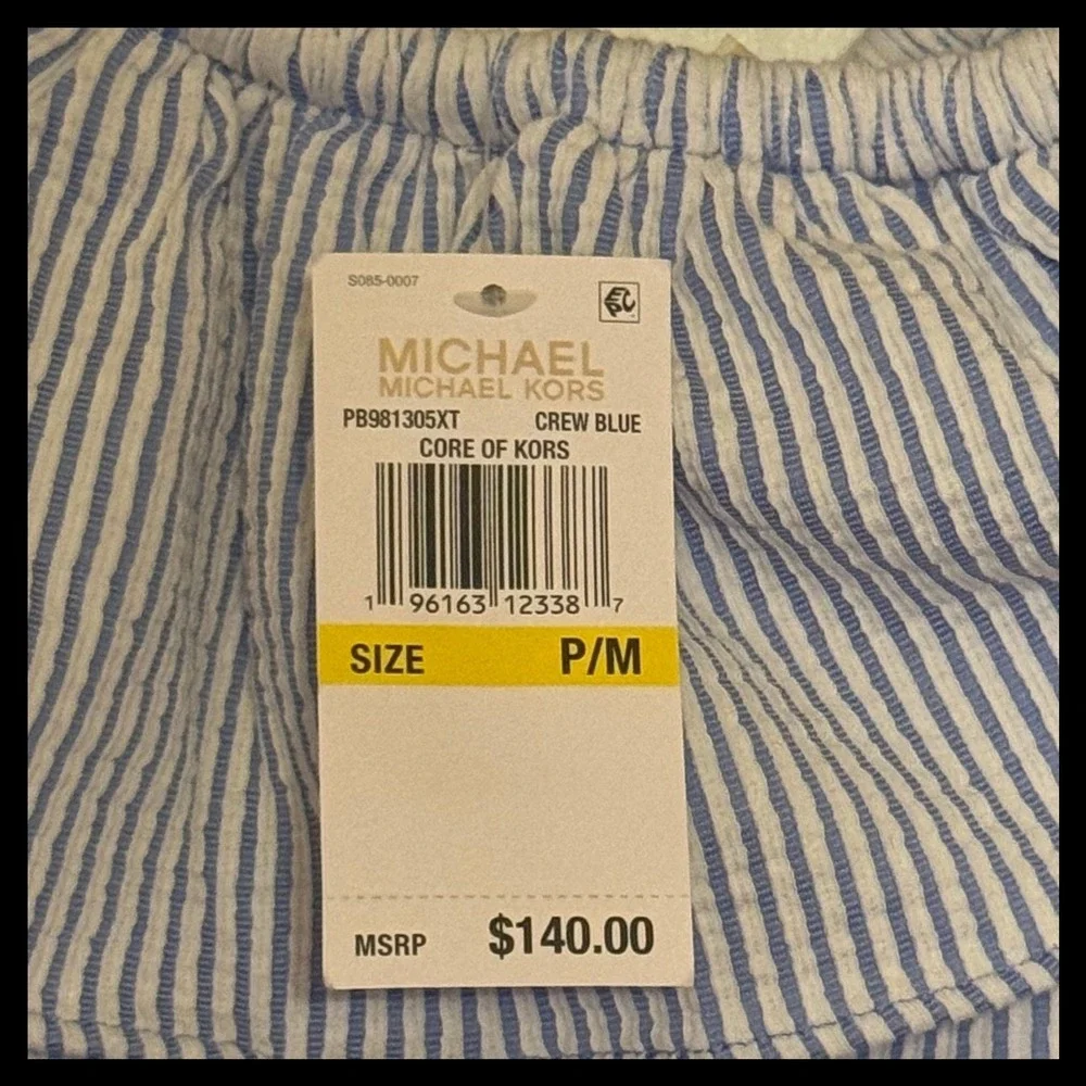 NWT Michael Kors Off Shoulder‎ Striped Ruffle Dress Crew Blue P/M MSRP $140